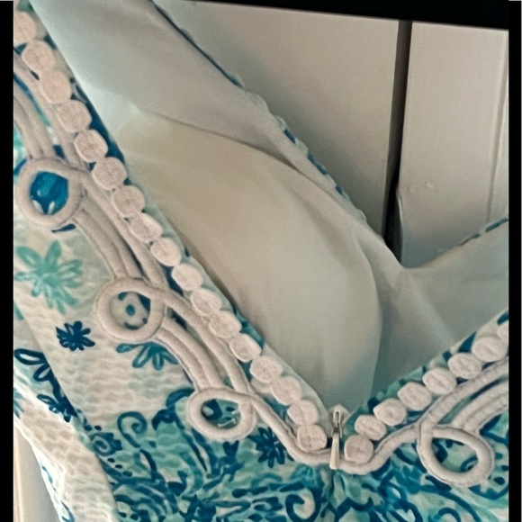 LILLY PULITZER BRYNN DRESS SHIFT SLEEVELESS BLUE WHITE BIRDS LACE SIZE 2 - Picture 3 of 10